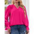 thumbnail image 3 of Blusa Eytino para mujer, talla grande, cuello en V, manga larga fruncida, 3 of 6