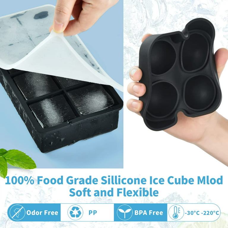 Ice Cube Tray with Lid,Ice Molds Easy Release,Square & Round Ice