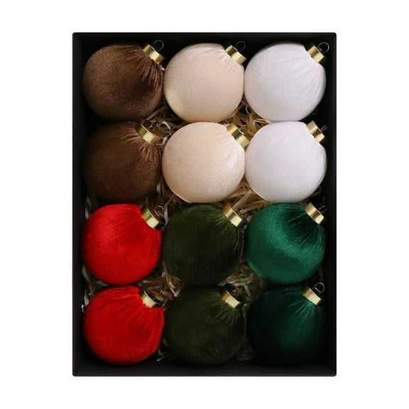 Mecorevxz 12 Pcs Velvet Christmas Tree Ornaments,60mm/2.36in Large Christmas Ornaments Set Shatterproof Hanging Flocked Balls for Xmas Tree Decor(A)
