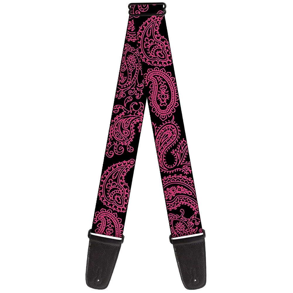 Buckle-Down Guitar Strap, Paisley Black Neon Pink, 2 Inches Wide