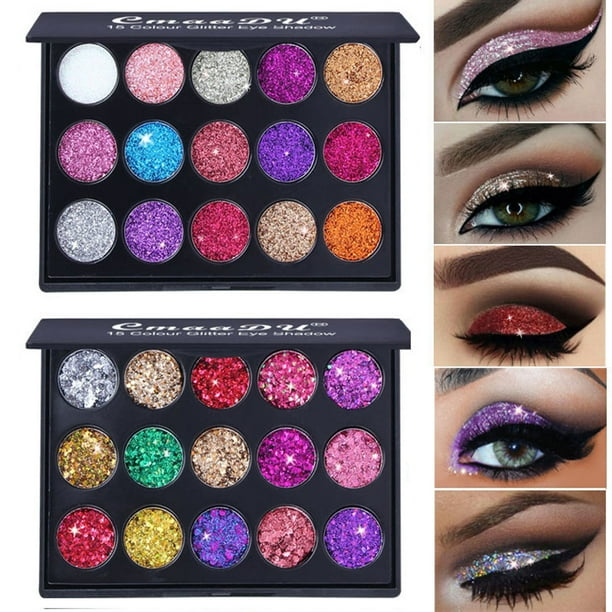Fiudx Paleta Sombras de Ojos con Lentejuelas Brillantes, 15 Colores Vibrantes, Ideal para Principiantes En Maquillaje, Ideal para Eventos Nocturnos, Tamaño Compacto de Viaje, Ideal para Todo Tipo de