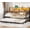 Rustic Brown, variant on Daybed with Pop Up Trundle, Wood LED Twin to King Day Bed Frame with Bookcase Hidden Storage Headboard & Charging Station, Sturdy Metal Sofa Corner Bed Frame for Living Room/Bedroom/Guest Room, Brown