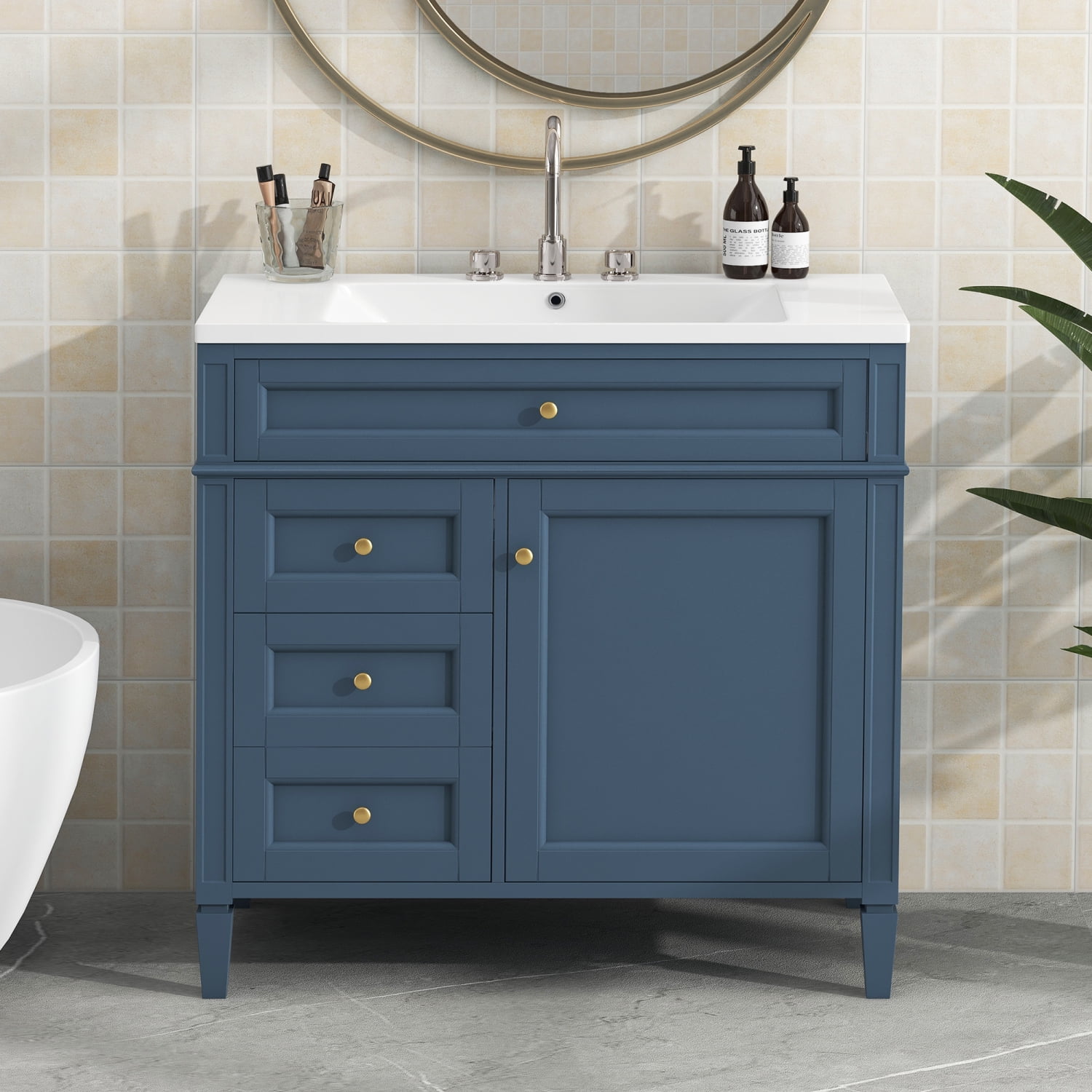 Harper & Bright Designs 36'' Bathroom Vanity with Top Sink Set, Modern Bathroom Storage Cabinet with 2 Drawers and Tip-out Drawer, Blue