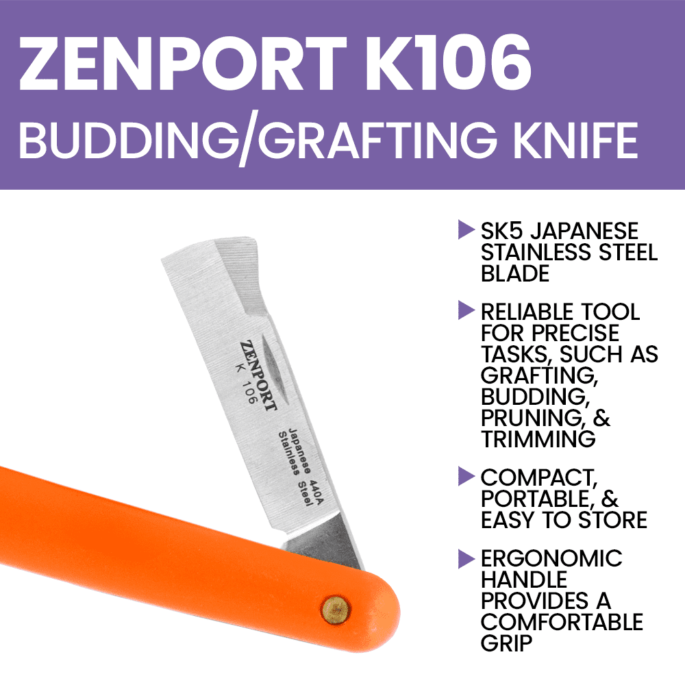 Zenport K106 Budding and Grafting Folding Knife, 2.25 Inch Stainless Steel Blade, Orange - 10 Pack