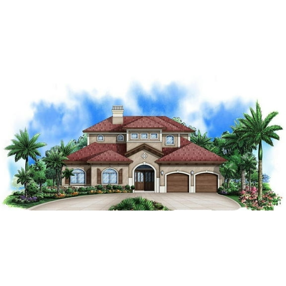 013-4232: CMU Mediterranean 3 Bed, 4 Bath Luxury Home Plan, 4232 Sq Ft: Full Blueprints with License to Build by Home Plan Marketplace - Lesuto