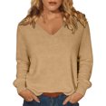 thumbnail image 4 of Basic Sweaters Women Fall Long Sleeve V Neck Tops Casual Lightweight Knit Warm Pullover Sweater Camel XL, 4 of 8