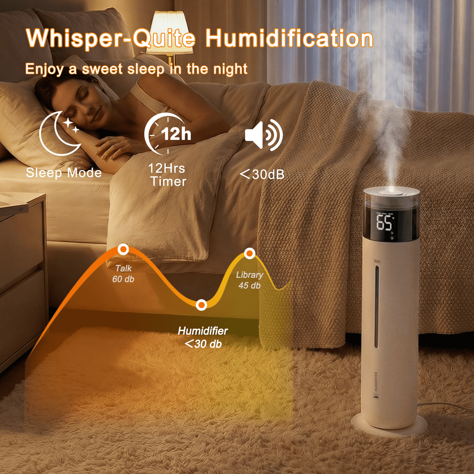Rocyis 10L/2.6Gal Top Fill Cool Mist Humidifiers for Large Room up to 600 sq ft, 100H Runtime, Ultra Quiet 30dB, Auto Humidity Control, Essential Oil Tray, for Bedroom Office, White