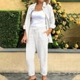 thumbnail image 2 of biudgviw Cotton Linen Sets for Women Lounge Lapel Long Sleeve Buttons down Blouses Comfy Long Pants 2 Piece Casual Outfits, 2 of 6