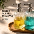 thumbnail image 6 of HBK Glass Soap Dispenser Set with Wooden Tray, 2 Pack 14 oz Clear Pump Bottles for Bathroom Kitchen, Stainless Steel, Refillable Hand Dish Soap, 6 of 8
