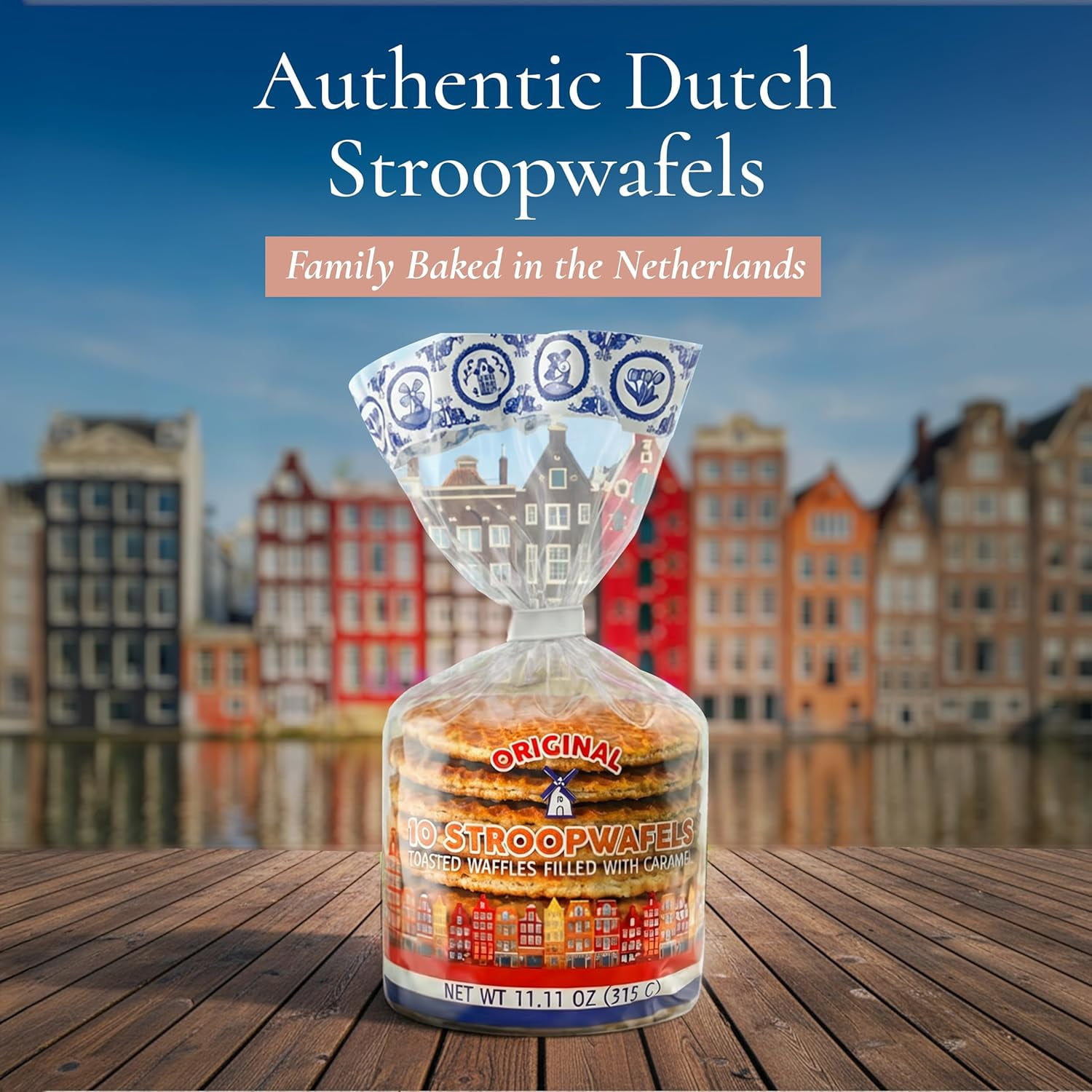 Le Chic Patissier 50 Caramel & Vanilla Stroopwafels Soft Toasted Pack of 5 (11.11oz each) Original Dutch Caramel Waffle Recipe non-GMO perfect snack biscuit