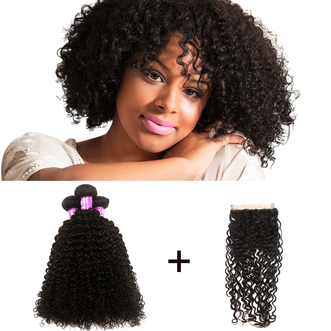 Human Hair Virgin Jerry Curly 1230" 3 Bundles + 4x4 Frontal Lace