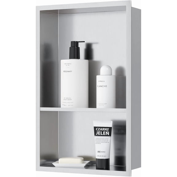 Stainless Steel Shower Niche 18" X 12", No Tile Needed Wall Niche Double Shelves, Recessed Shower Shelf for Bathroom Storage, Matte White