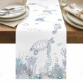 thumbnail image 2 of Ocean Coastal Table Runner, Sea Turtle Coral Starfish Seaweed Hand Drawn Cotton Linen Kitchen Table Decoration Washable Dining Tabletop Runners for Home Party Decor 13x60 Inches, 2 of 9