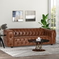 thumbnail image 2 of GDF Studio Marengo Contemporary Tufted 3 Seater Sofa, Cognac Brown Faux Leather and Dark Brown, 2 of 10