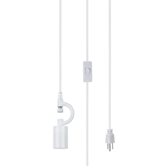 Aspen Creative 72190-21 One-Light Plug-In Swag Pendant Light Conversion Kit with Transitional Hardback Empire Fabric Lamp Shade, Off White, 13" width