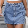 thumbnail image 5 of WTOBBY Women's Bodycon A-Line Denim Skirt High Waist Stretch Raw Hem Button Front Distressed short Skirt for Casual Outfit,Royal Blue L, 5 of 5