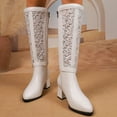 thumbnail image 5 of Knee High Boots Women Elegant Hollow Lace Mid Calf Dress Booties Chunky Block Heel Fashion Bucke Strap Side Zipper Long Fall Boots White Size 8, 5 of 7