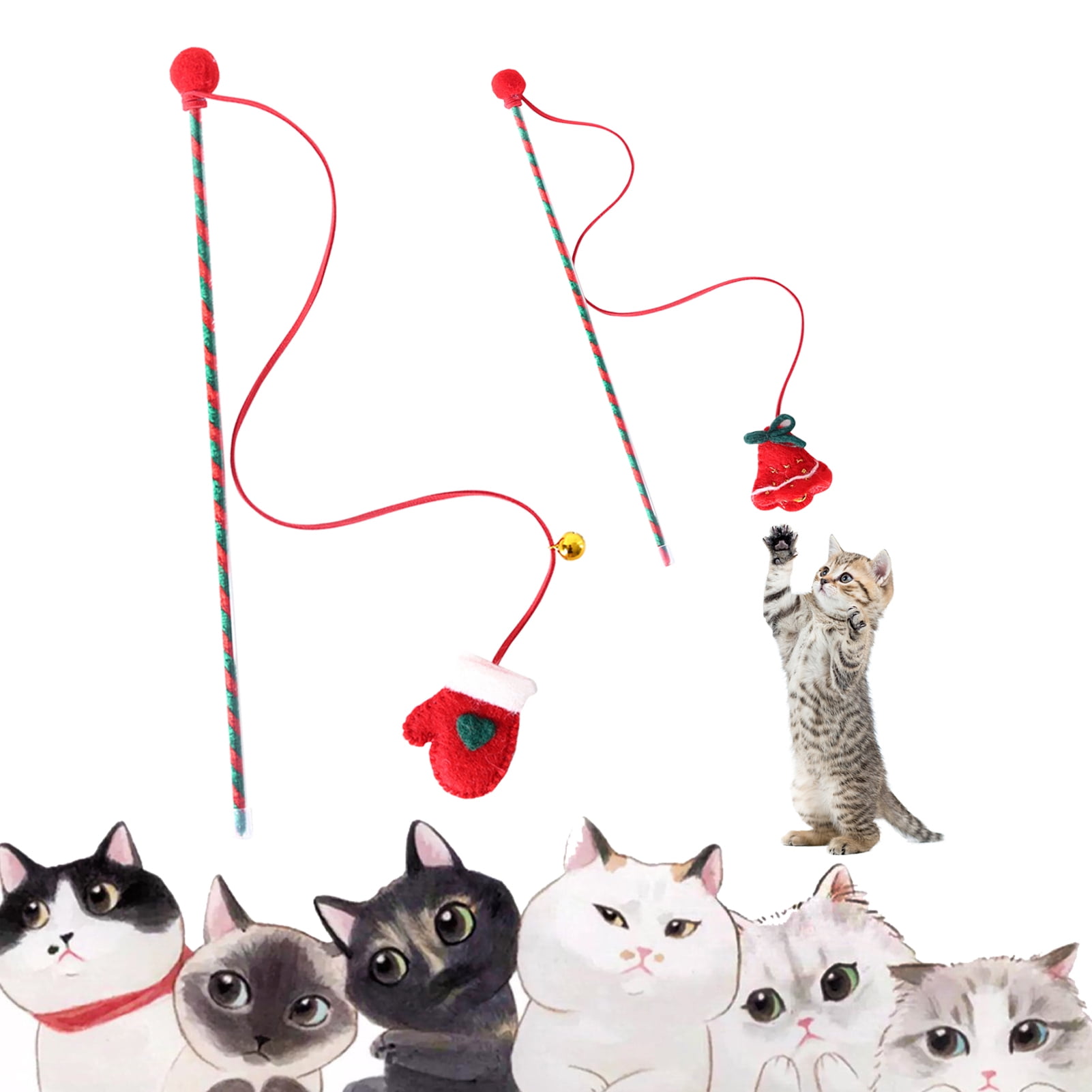 DOPI Cats Wand Toy Christmas Accessories Pet Interactive Soft Cats Teaser Rod Toy with Bell Cats Supplies