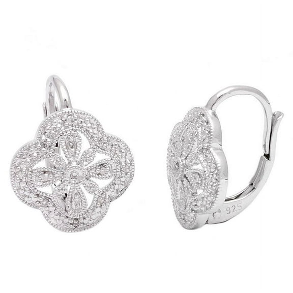 Silver Diamond Flower Earrings