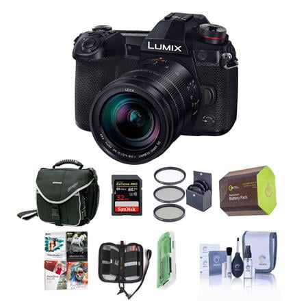 Lumix G9 Mirrorless Camera, Black with Lumix G Leica DG Vario-Elmarit 12-60mm F/2.8-4.0 - Bundle With 32GB SDHC U3 Card, Spare Battery, Camera Case, Cleaning Kit, Software Package And M -