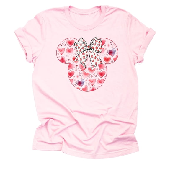 Minnie Valentine's Red Hearts Big Bow Shirt, Valentine Shirt Unisex Short Sleeve Shirt ( XX-Large, Light Pink)