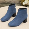 thumbnail image 3 of NECHOLOGY Botas Mujer Zapatos Botines para mujer Botas de tela de tacón grueso y ligero de tamaño, nuevas botas de vaquero para mujer, botas individuales con borde para mujer (Blue, 7), 3 of 7