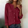 thumbnail image 6 of CQONEPT Long Sleeve Shirt for Women Button Down Blouse Long Sleeve Dressy Casual Cotton Linen Blend Fall Clothes Wine S, 6 of 6