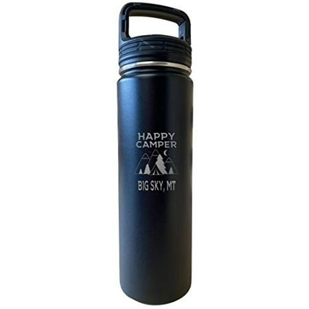 Big Sky Montana Happy Camper 32 Oz Engraved Black Insulated Double Wall Stainless Steel Water Bottle Tumbler