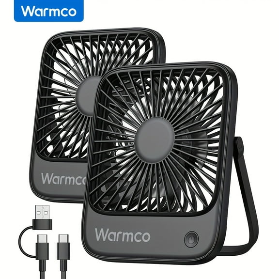 Wramco 2-Pack USB Desk Fan, USB C Corded Powered Personal Fan, Strong Airflow Quiet Operation, 3 Speeds Wind Small USB Desktop Fan With 180° Tilt Folding For Office Table Home, Without Battery