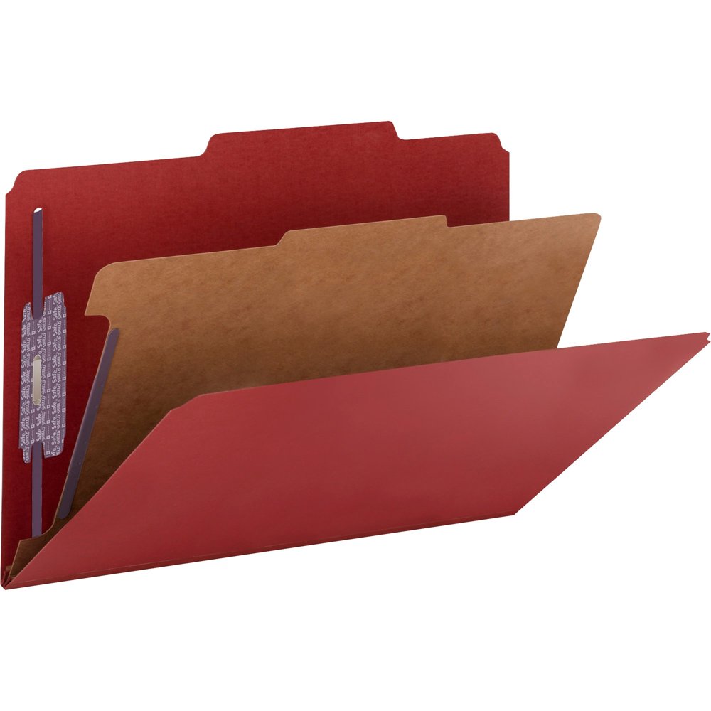 Smead SafeSHIELD Fastener 1Divider Classification Folders, Bright Red