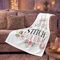 thumbnail image 6 of Soft Life Stitch Club Quote with Sewing Tools, Vintage Craft Style for Makers, Floral Needlework Motif and Birthday Gift, Cozy Flannel Blanket for Craft Room and Bedroom, Home Decor, 6 of 9