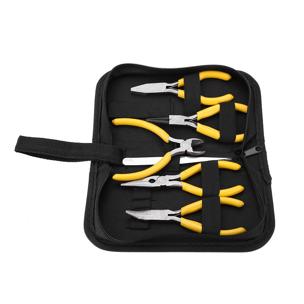 TOPINCN 5pcs Professional Jewelry Pliers Tools Kit Round Bent Nose