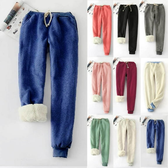 Jacenvly Sweatpants Women Bundle Foot Long Elastic Waisted Drawstring Pocket Plain Trouser Pants for Women Solid Color Fleece Plus-Size Bandage Waist Wei Pants Casual Harun Leggings