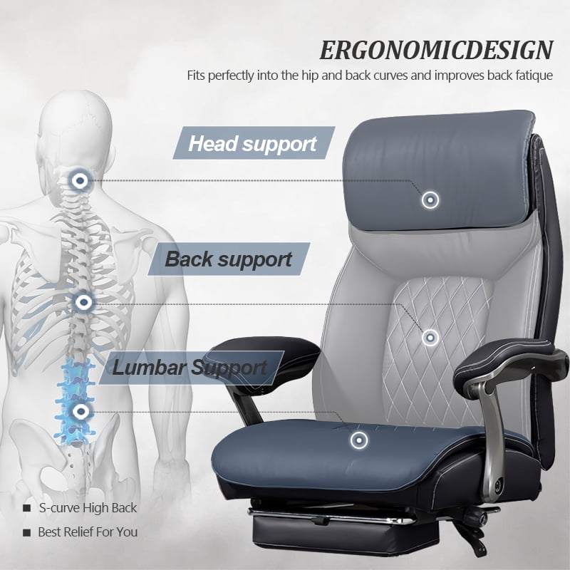XUEGW Wide Seat Big and Tall Executive Office Chair, 600 lbs Heavy-Duty Ergonomic Desk Chair with Lumbar Support & Headrest, Luxury Leather Chair with Leg Rest, Black