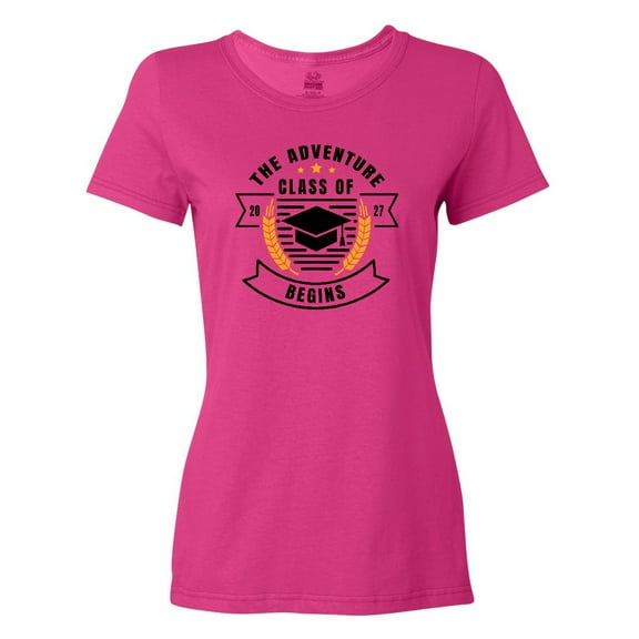 Inktastic Class of 2027 the Adventure Begins with Graduation Cap Women's T-Shirt
