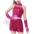 thumbnail image 4 of VUHXZWAF Outfits for Girls Sequin Sleeveless Shirt High Waist Shorts Gloves Dance 3 Piece Sets Size 8-9 Years, 4 of 4