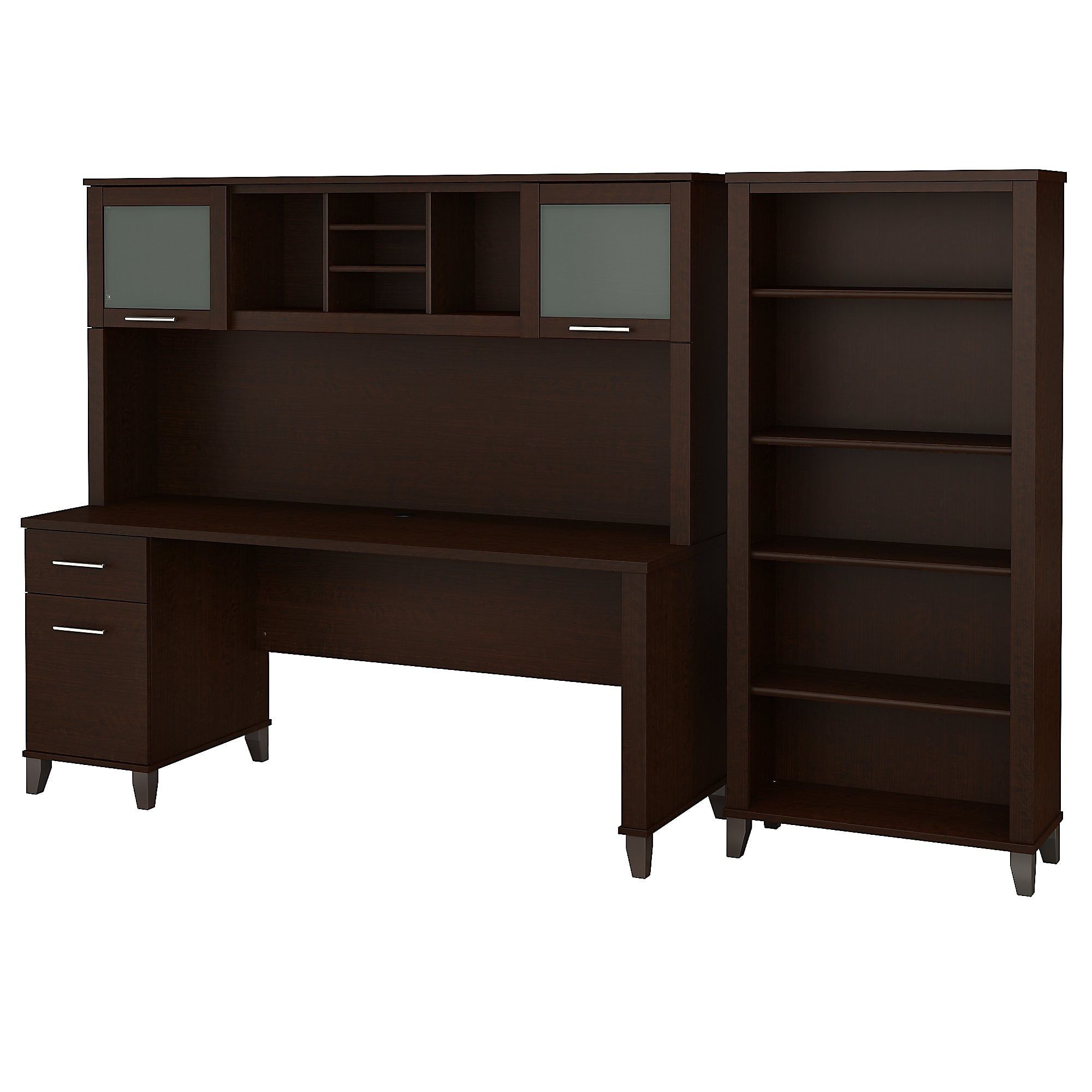 Bush Furniture Somerset 72W Office Desk w/Hutch and 5 Shelf Bookcase