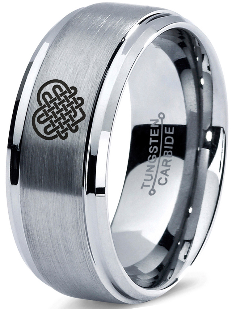 8mm Heavy Tungsten Carbide Men/'s Ring FREE Personalization Two Tone High Polished Yellow /& Black Celtic Earth Design