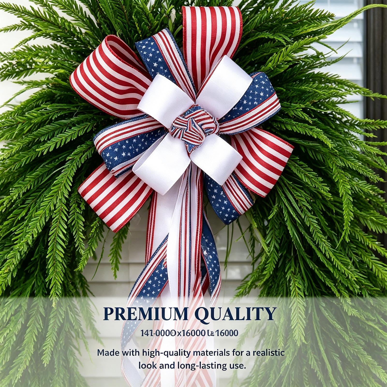 AHGQT Patriotic Decor Bows for Wreaths, Large American Flag Ribbon Bow, Red White and Blue Bows, 4th of July Tree Decorations, Red White and Blue Decorations for Memorial Day