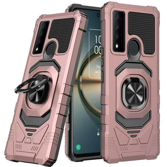 Phone Case for TCL 30 V 5G Hybrid 2in1 Dual Layer Rotate Magnetic Ring Stand Holder Kickstand, Rugged Shockproof Protective Cover for TCL 30 V 5G - Rose Gold