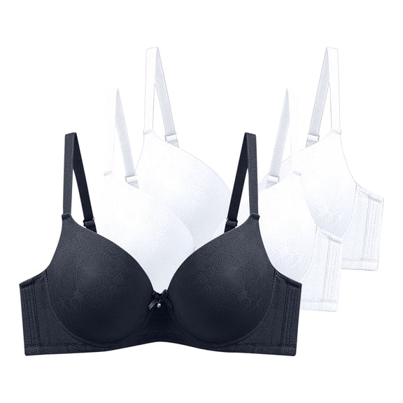 Mlkoz 3 Pack Bras for Women Push Up Solid Color Underwire Bra Causal Comfortable Everyday Bra T-shirt Bra