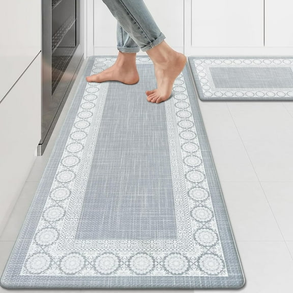 Boho Kitchen Rugs Sets of 2, Grey Waterproof Kitchen Mats for Floor, Cushioned Anti Fatigue Mats for Kitchen Floor Mat, Kitchen Rugs Non Slip Washable 18'''' x 48'''' 18'''' x 30''''