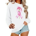 thumbnail image 2 of Fartey Breast Cancer Sweatshirt Women Cute Pink Ribbon Flower Print Shirts Loose Casual Long Sleeve Crewneck Pullover Tops White S, 2 of 5