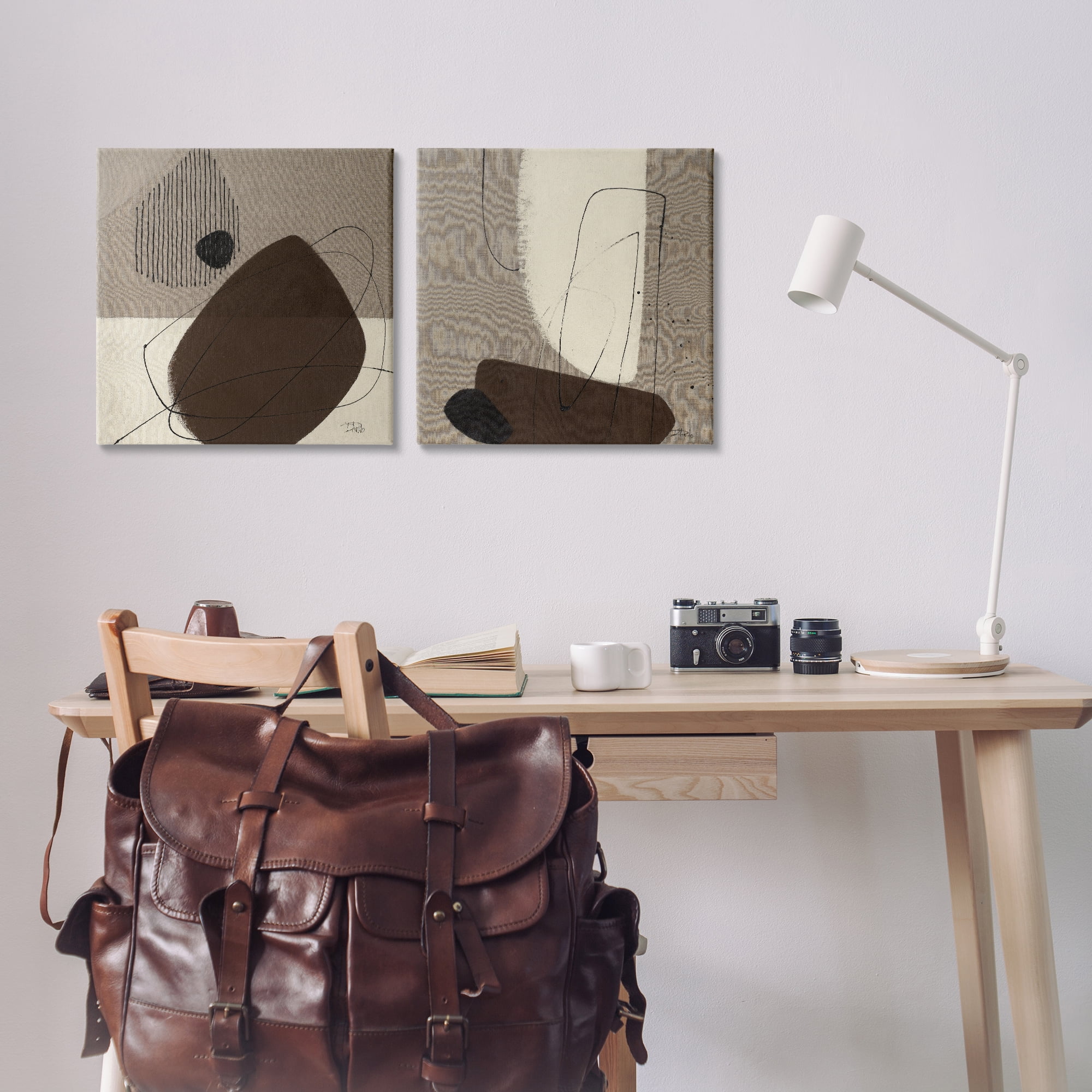 Stupell Industries Brown Hidden Lines Abstract Painting Wrapped Canvas Art Print Wall Art, 17 x 17, Set of 2