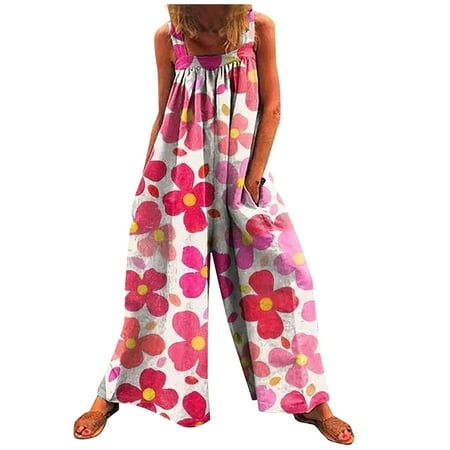 

Women Jumpsuit Baggy Sleeveless Wide Leg Pants One-piece Rompers Onesie Floral Printed Summer Suspenders Jumpsuits