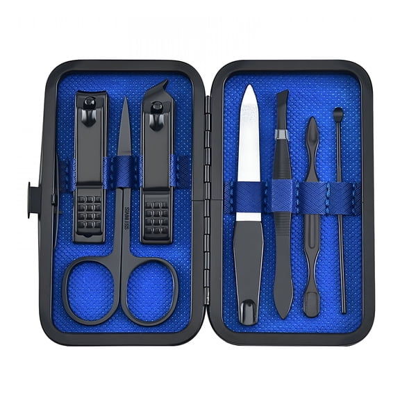 GEWIKK 7 Pcs Manicure Set Stainless Steel Nail Clippers Pedicure Tools Kit Portable Grooming Kit for Men Women Nail Clipper Set for Men,Blue