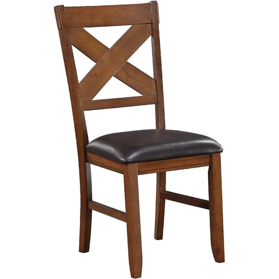 Homestock Artisanal Abode Dining Chair Made With Sturdy Rubberwood Frame Construction In Walnut Brown Finish, Vegan Faux Leather Padded Seat, Set Of 2, X Backrest, 23 X 19 X 40, 32 Lb, Brown