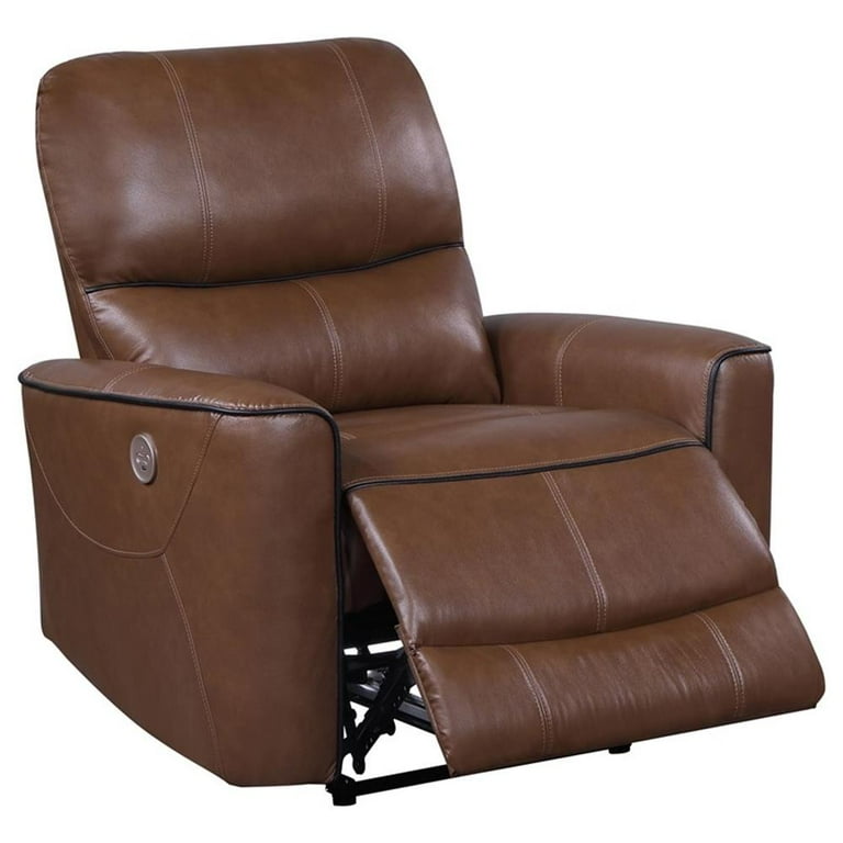 Coaster Greenfield Faux Leather Power Recliner Chair Saddle Brown