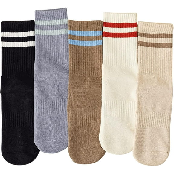 CoCozhu Grip Socks for Women Pilates Yoga Cushioned Cotton Sticky Crew Socks Dance Ballet Hospital Pure Barre Socks