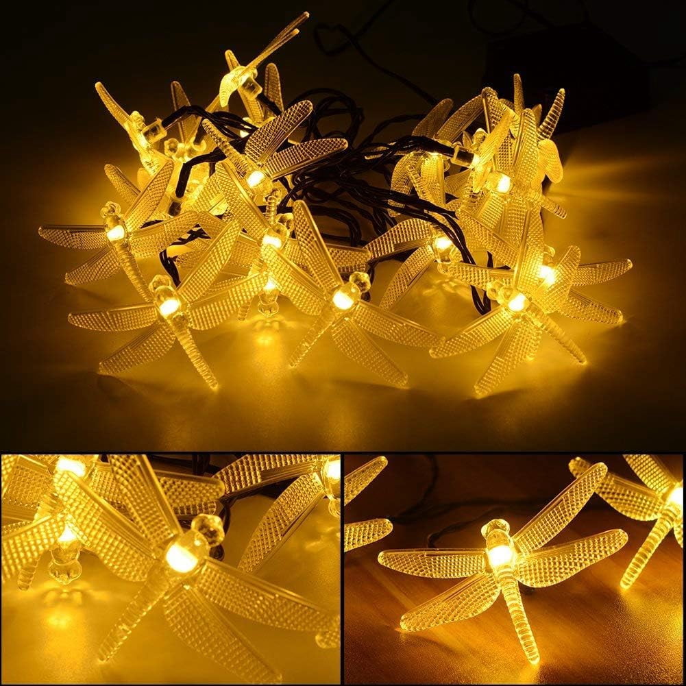Dragonfly Solar String Lights Outdoor, 20ft 30 LED Waterproof Fairy Lights Decorative Lighting for Indoor/Outdoor Home Garden Lawn Fence Patio Party and Holiday Decorations